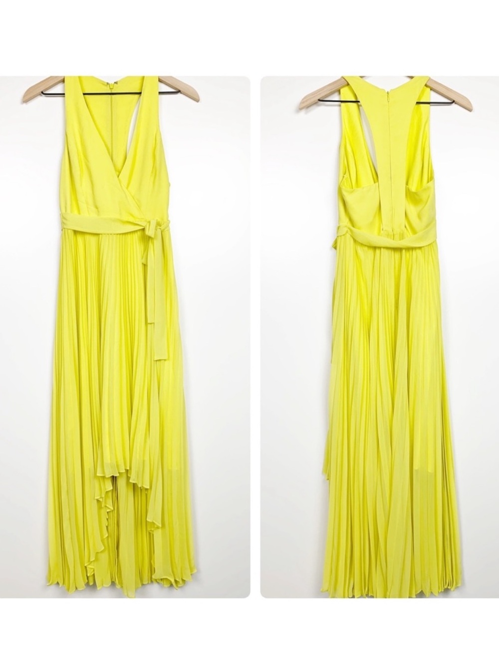 Like New! Max & Cleo Yellow Dress Pleated Racerback High Low Dress Size 2